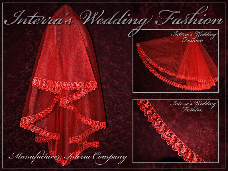 Red bridal accessories - red wedding veils with lace