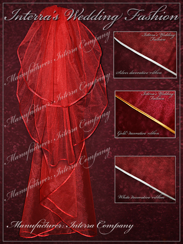 Red wedding bridal veils manufacturer - three layers red veils